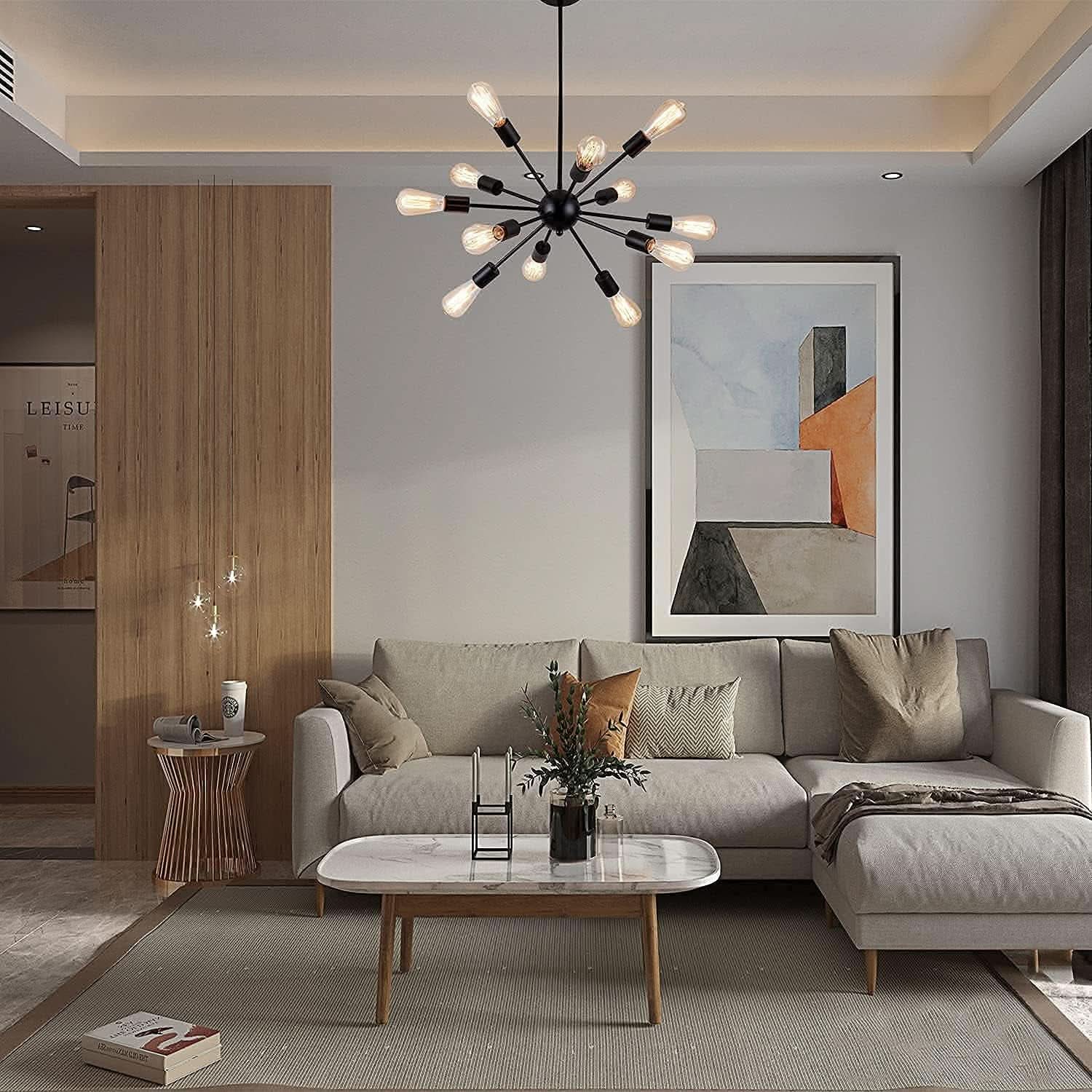 Black 12 Light Sputnik Chandelier Farmhouse Pendant from PriceLows™