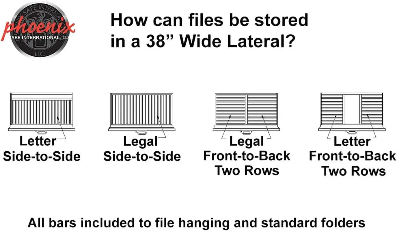 38 Inch Lateral 4 Drawer Fireproof File Cabinet With Key Lock Black from PriceLows™