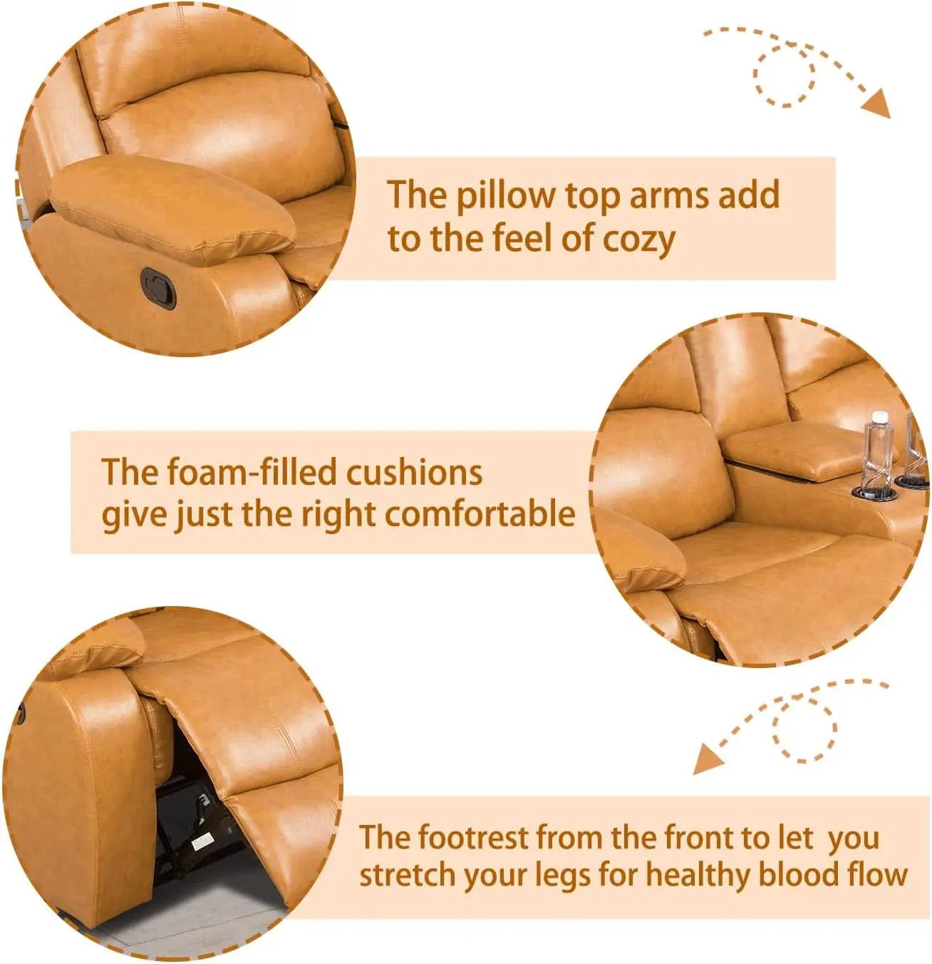 Manual Recliner Sofa Set Ginger Leather With Cup Holder from PriceLows™