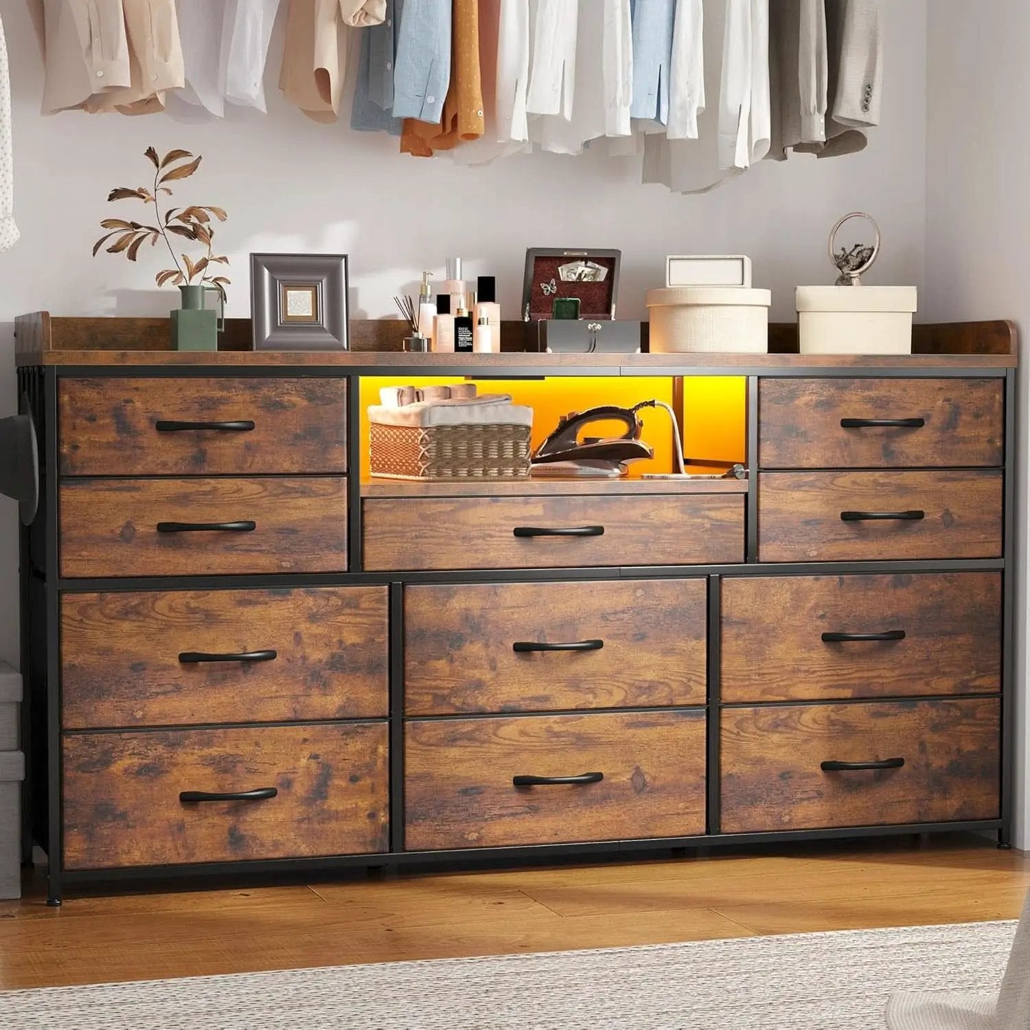 Dresser With 11 Drawers And LED Lights For Bedroom from PriceLows™