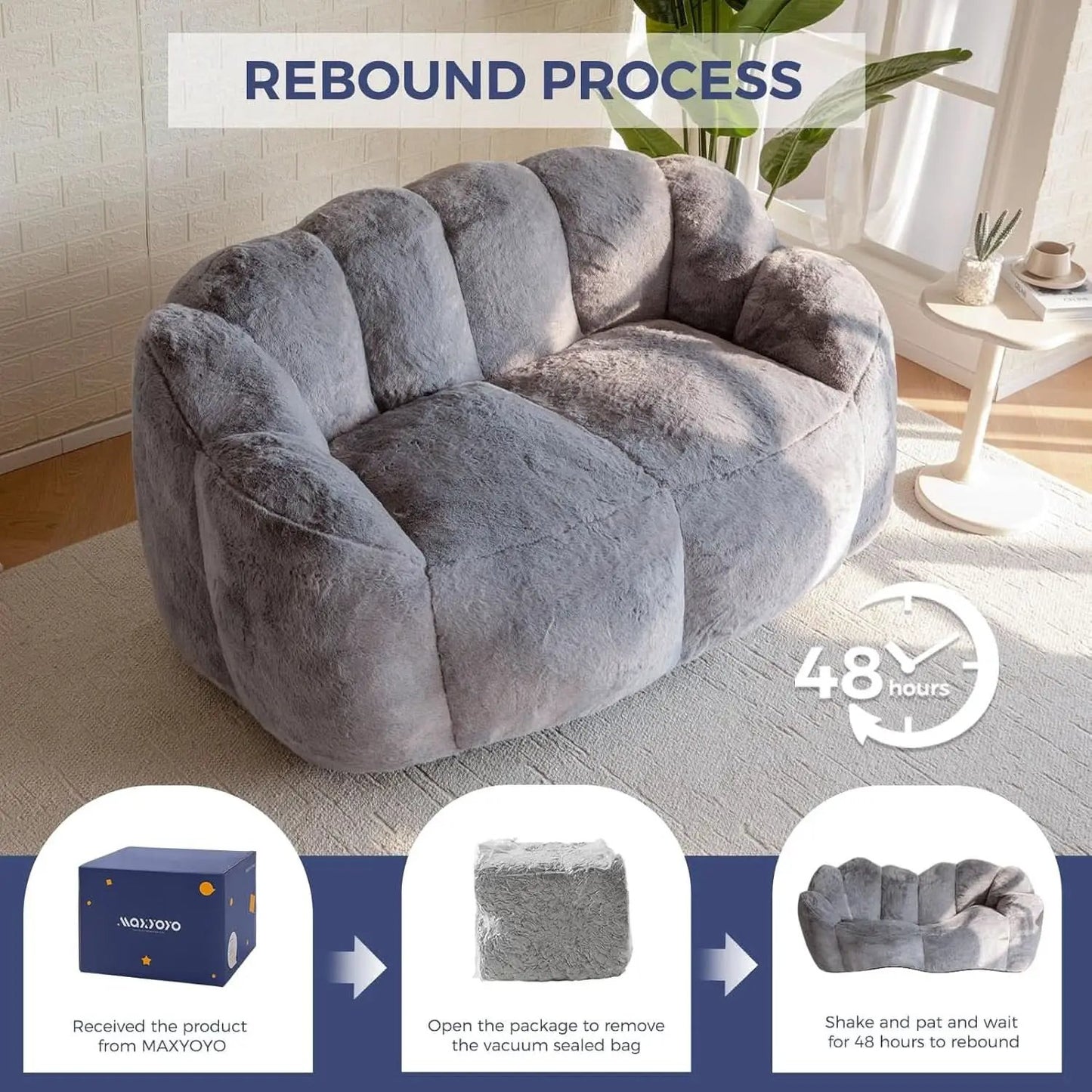 Dark Grey Floral Faux Fur Bean Bag Chair For Adults from PriceLows™