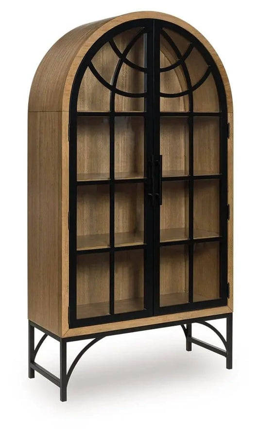 Gwenwich Accent Cabinet | 40 x 16 x 74 in | Engineered Wood & Glass | Natural / Black