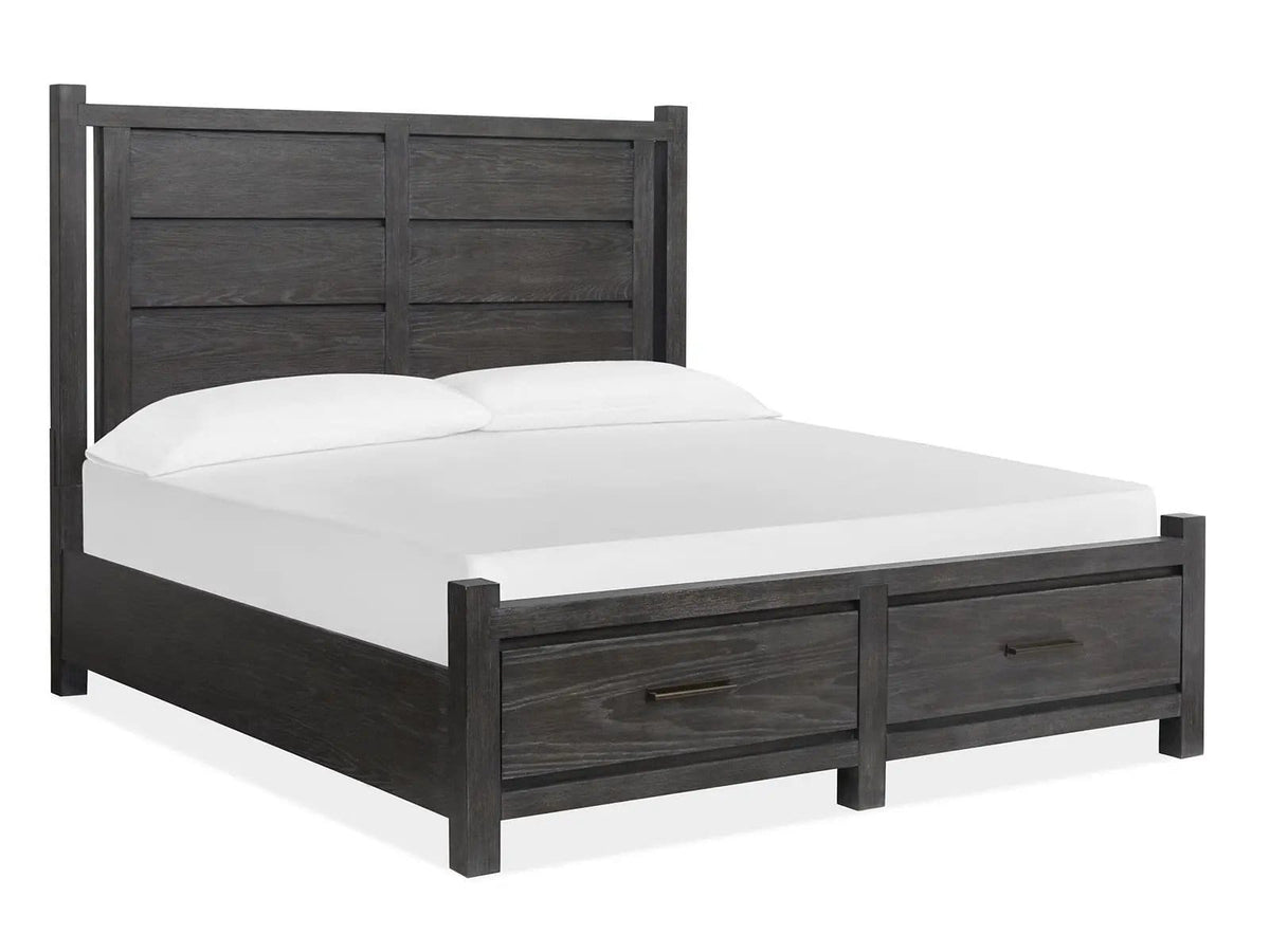 Plum Creek Panel Storage Bed | 6 Pieces | Oak Veneer & Fabric | Bedroom
