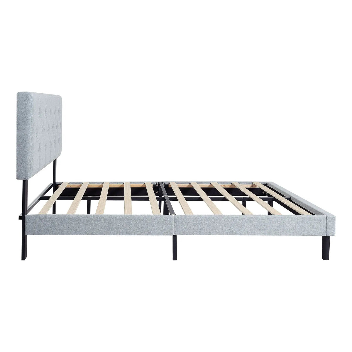 Platform Bed Frame | Button Tufted Headboard | Box Spring Free