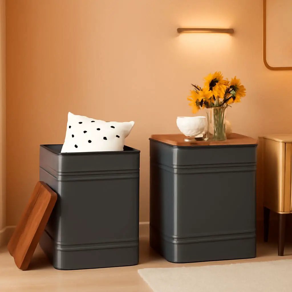 Industrial Black Storage Ottoman With Removable Lid from PriceLows™