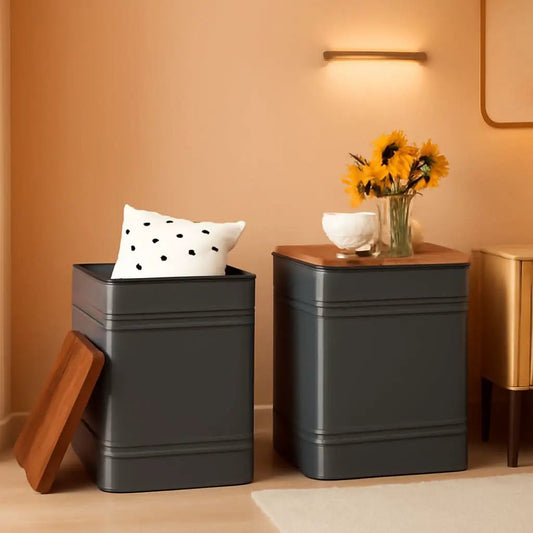 Industrial Black Storage Ottoman With Removable Lid from PriceLows™