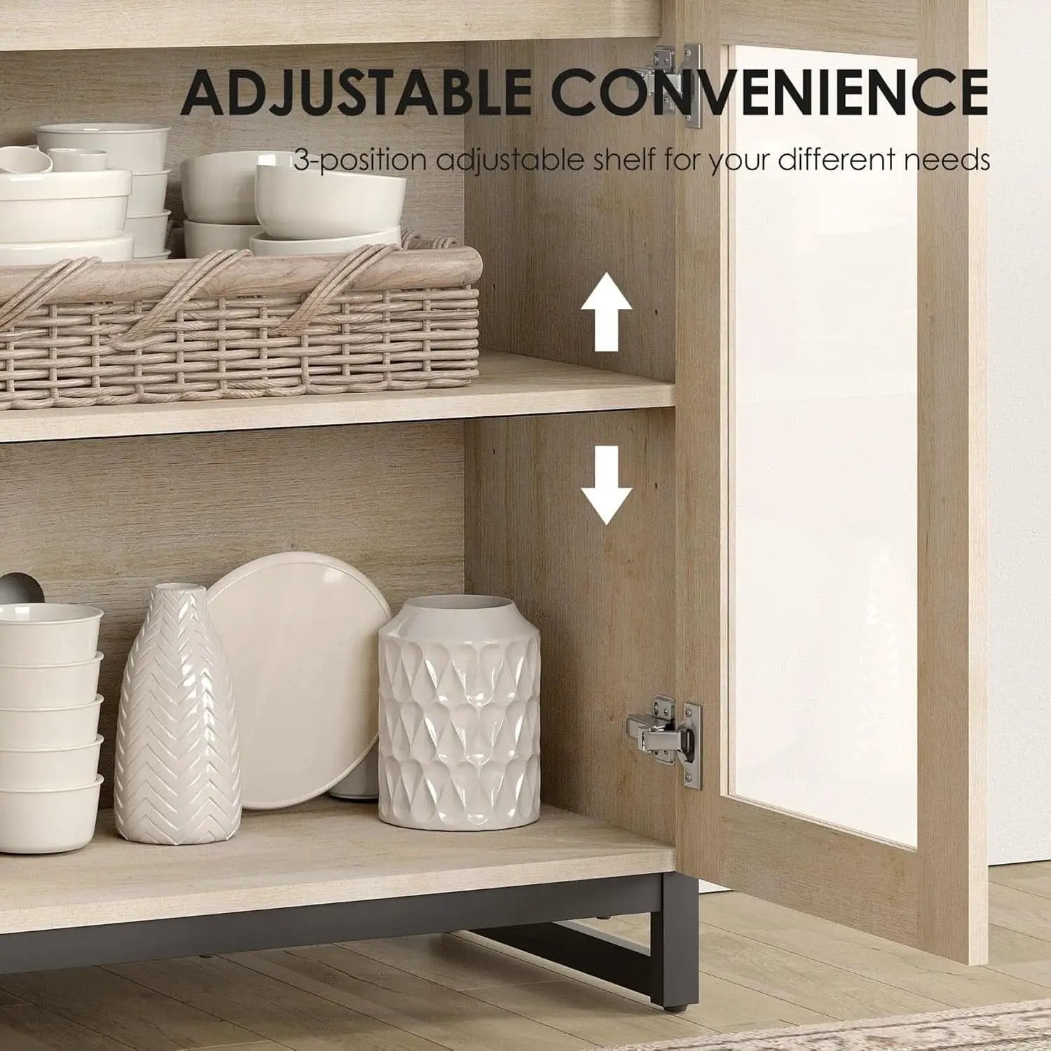 Light Oak Glass Doors Sideboard With Drawers For Dining from PriceLows™