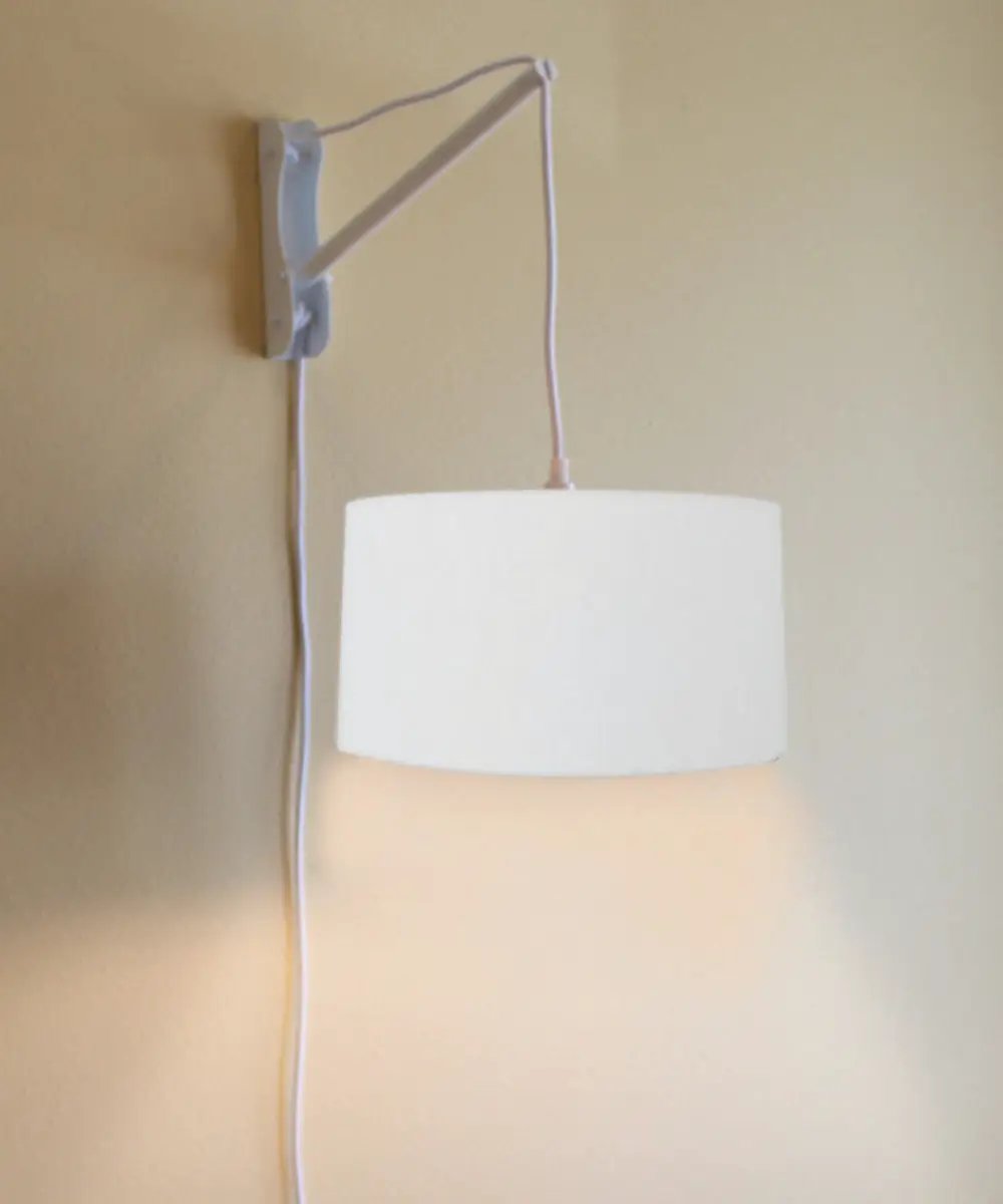 Wall Mount Pendant Light | Plug In | 2 Light 16 Inch | White Linen Drum