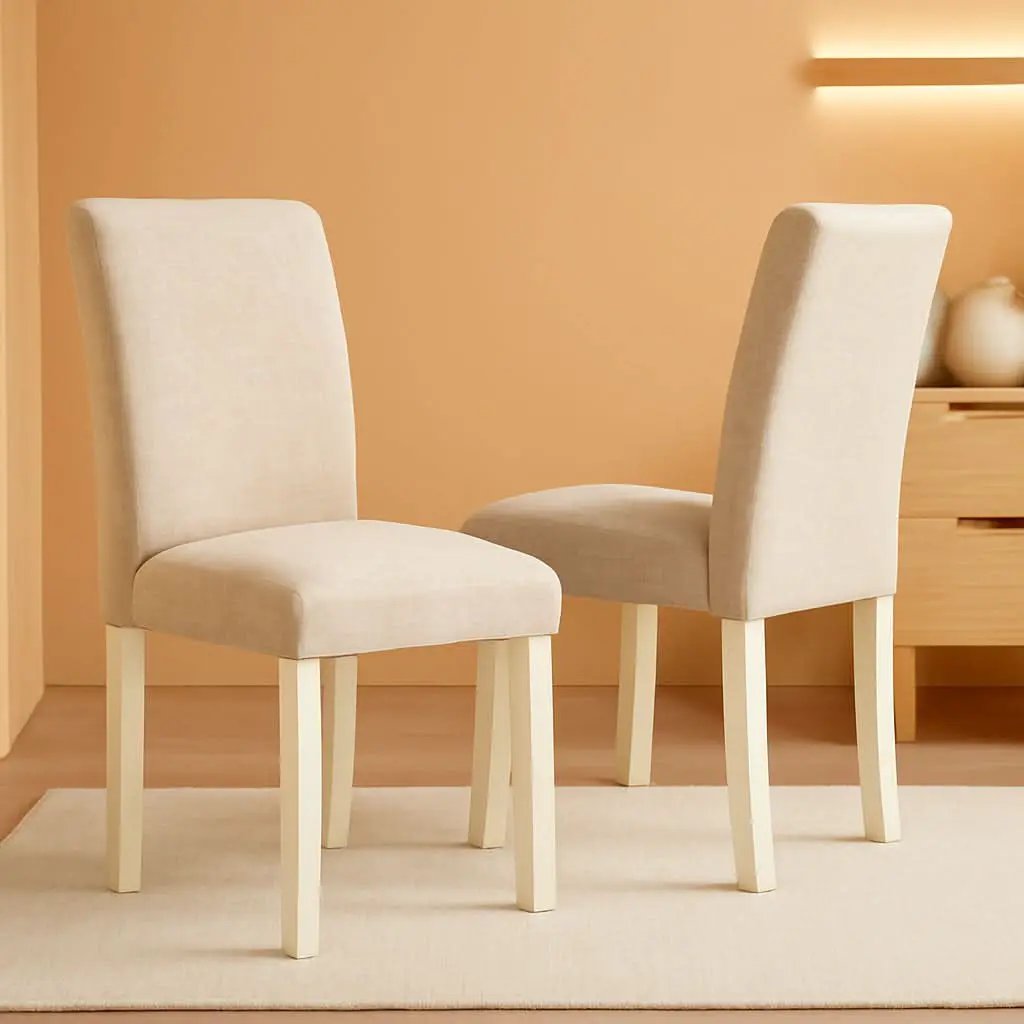 Light Beige Linen Upholstered Dining Chairs Set Of 2 from PriceLows™