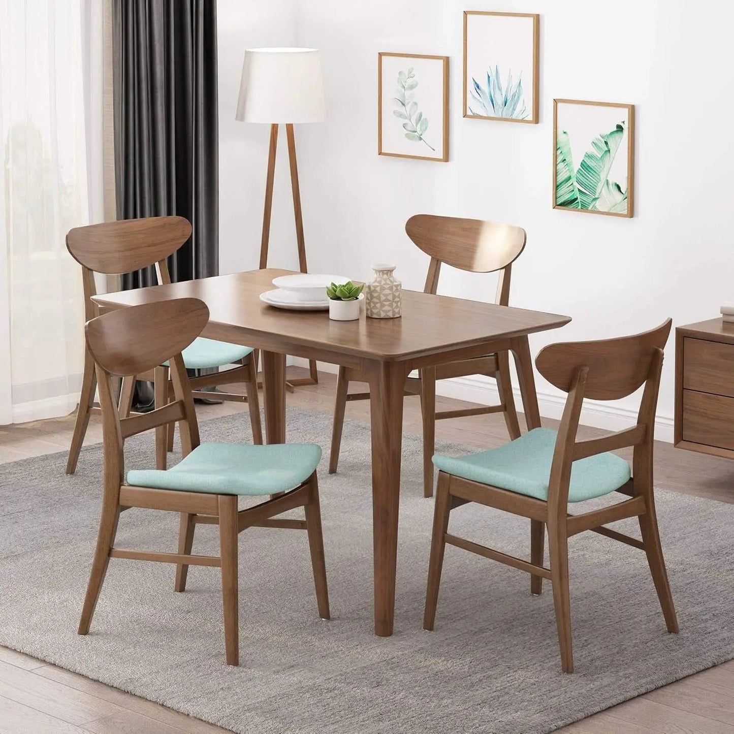 Mid Century Modern Dining Chairs Set Of 4 Mint Upholstery Walnut from PriceLows™