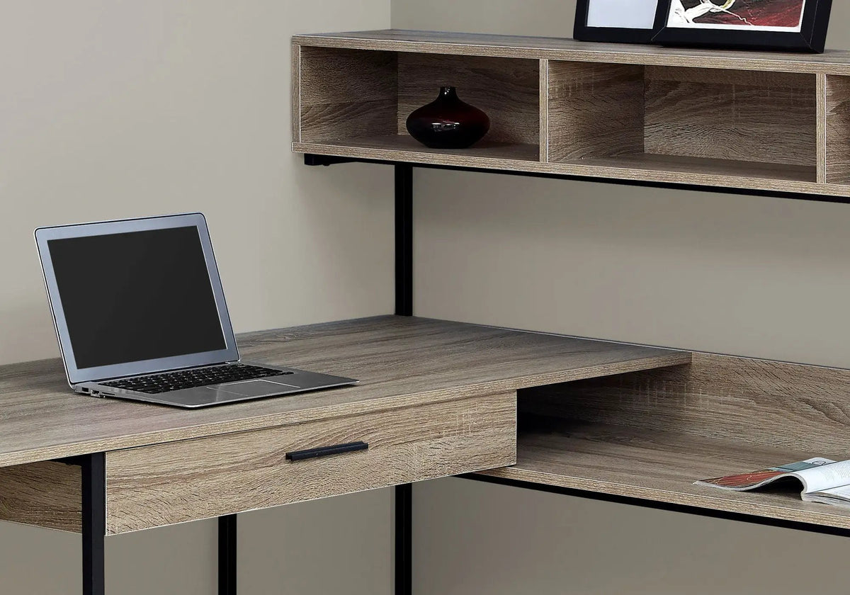 L-Shaped Corner Computer Desk With Shelves | 59 Inch Width | 2 Open Shelves | Split Worksurface