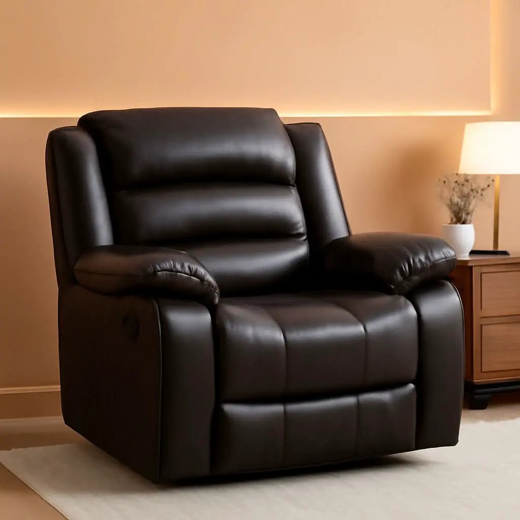 Manual Recliner Chair In Dark Brown Breathable Faux Leather from PriceLows™
