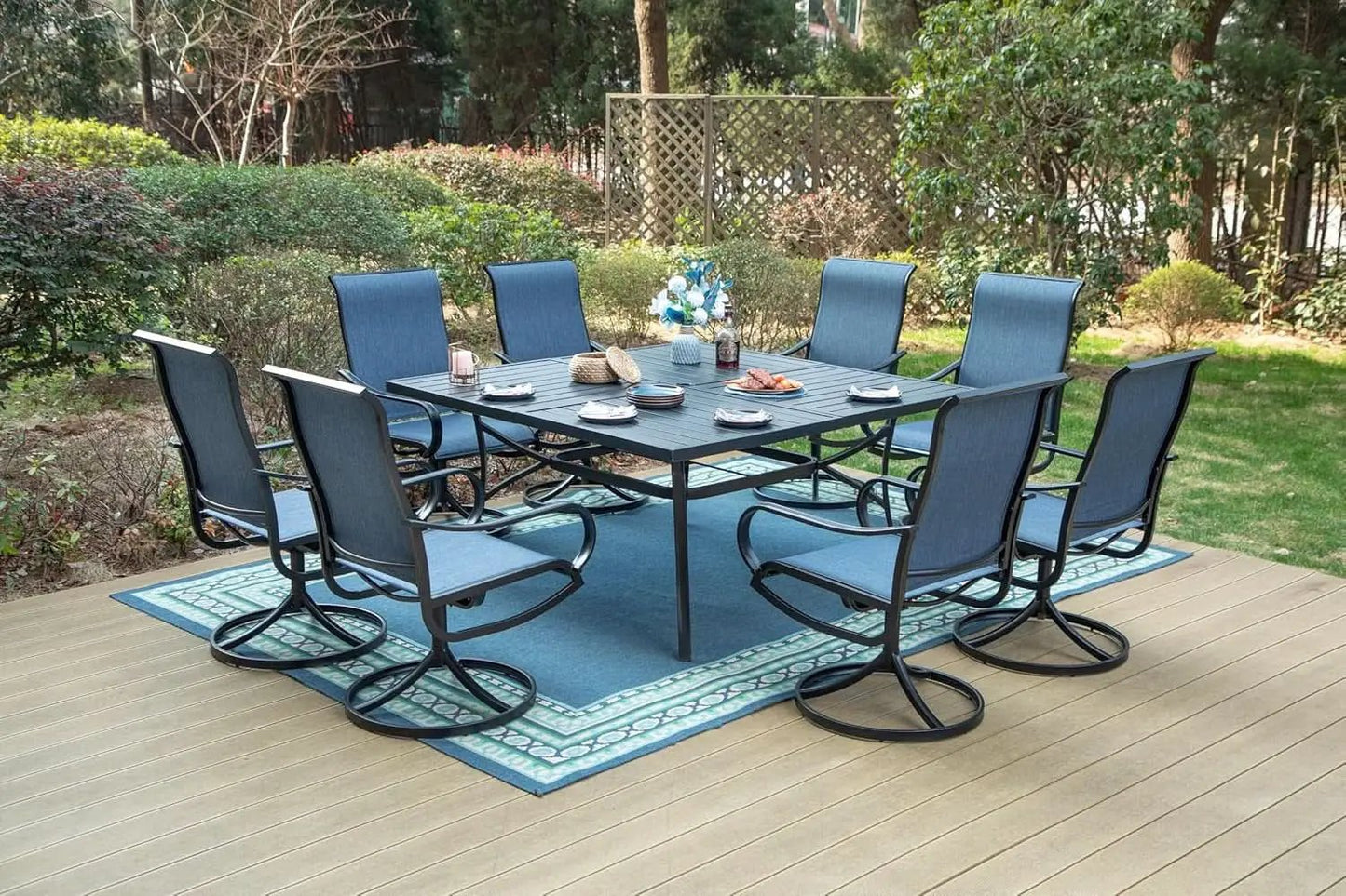 9 Piece Patio Dining Set 60 Inch Square Table Blue from PriceLows™