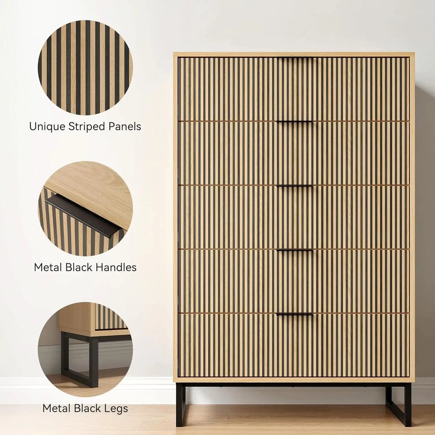 49.2 Inch Tall Five Drawer MatteNaturalFinish Dresser from PriceLows™