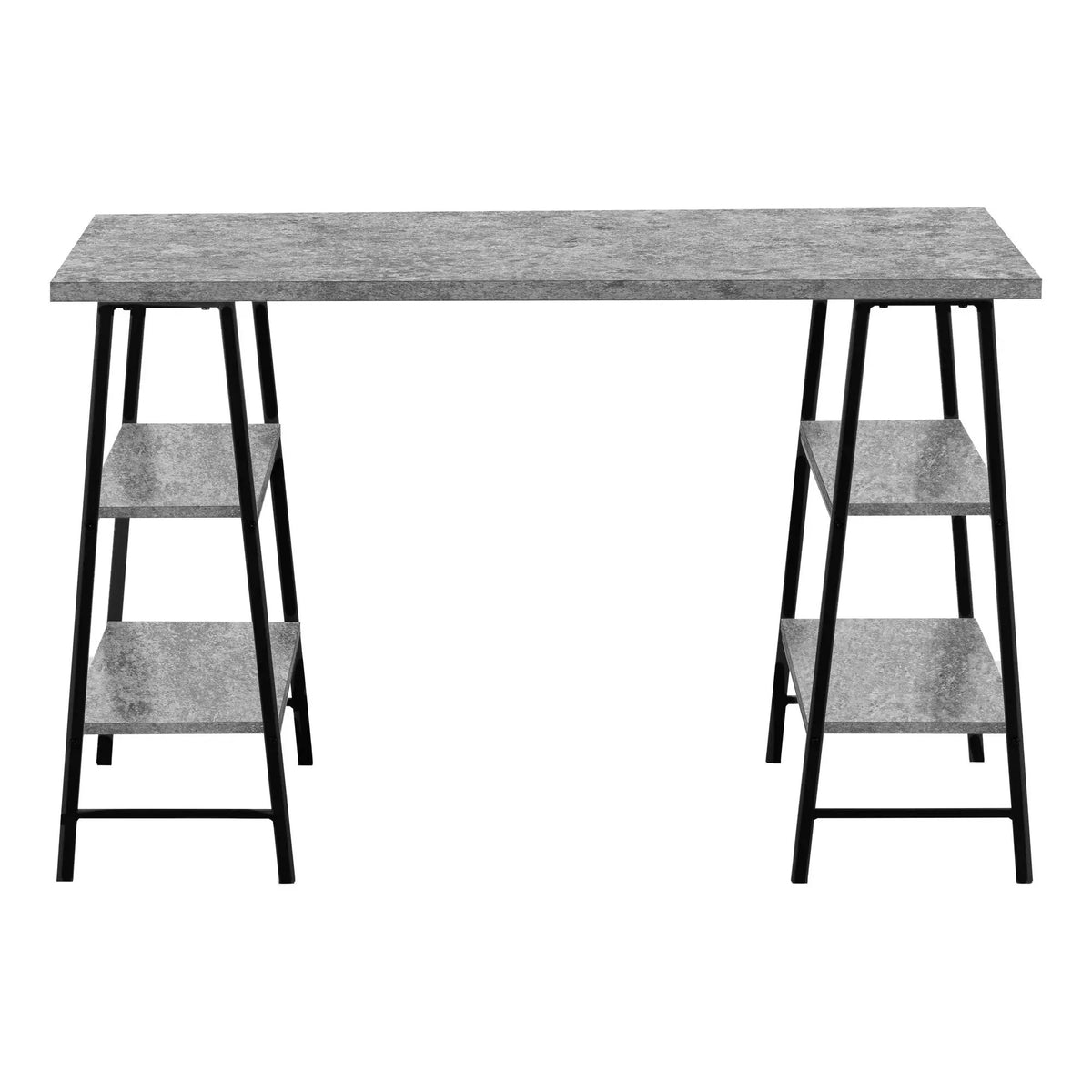 Sawhorse Computer Desk | 47.25 Inch Width | Four Open Shelves | Industrial Style