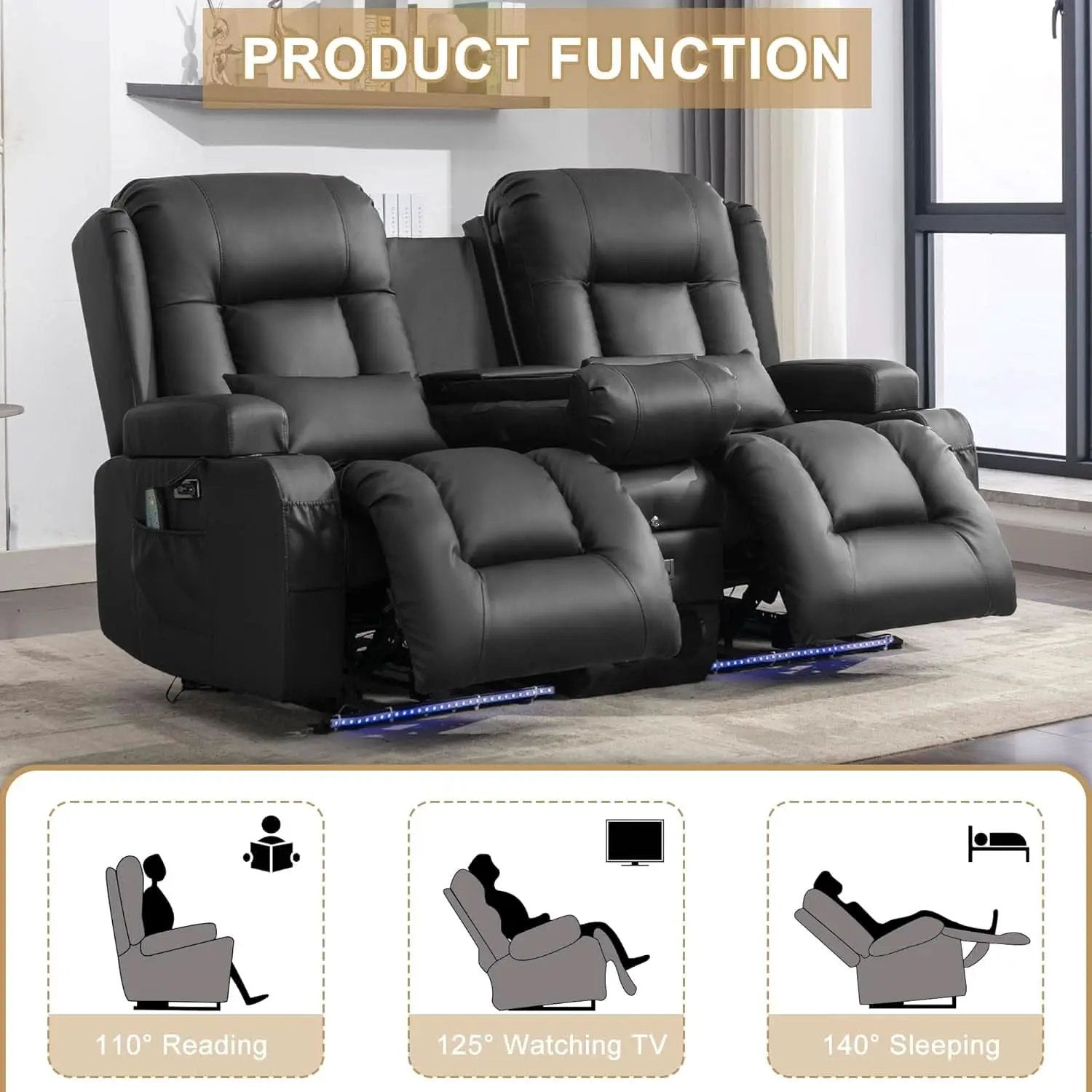 Power Reclining Loveseat With Massage And LED Lighting from PriceLows™