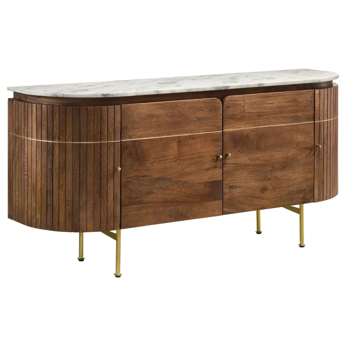 Ortega 4-door Marble Top Sideboard Buffet Cabinet | 63 x 18 x 30.5 in | Mango Wood & Marble | Natural