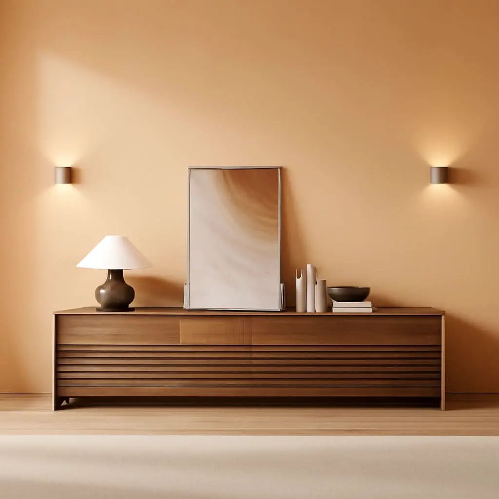 Walnut 78 Inch Mid Century Modern TV Stand With LED Storage from PriceLows™