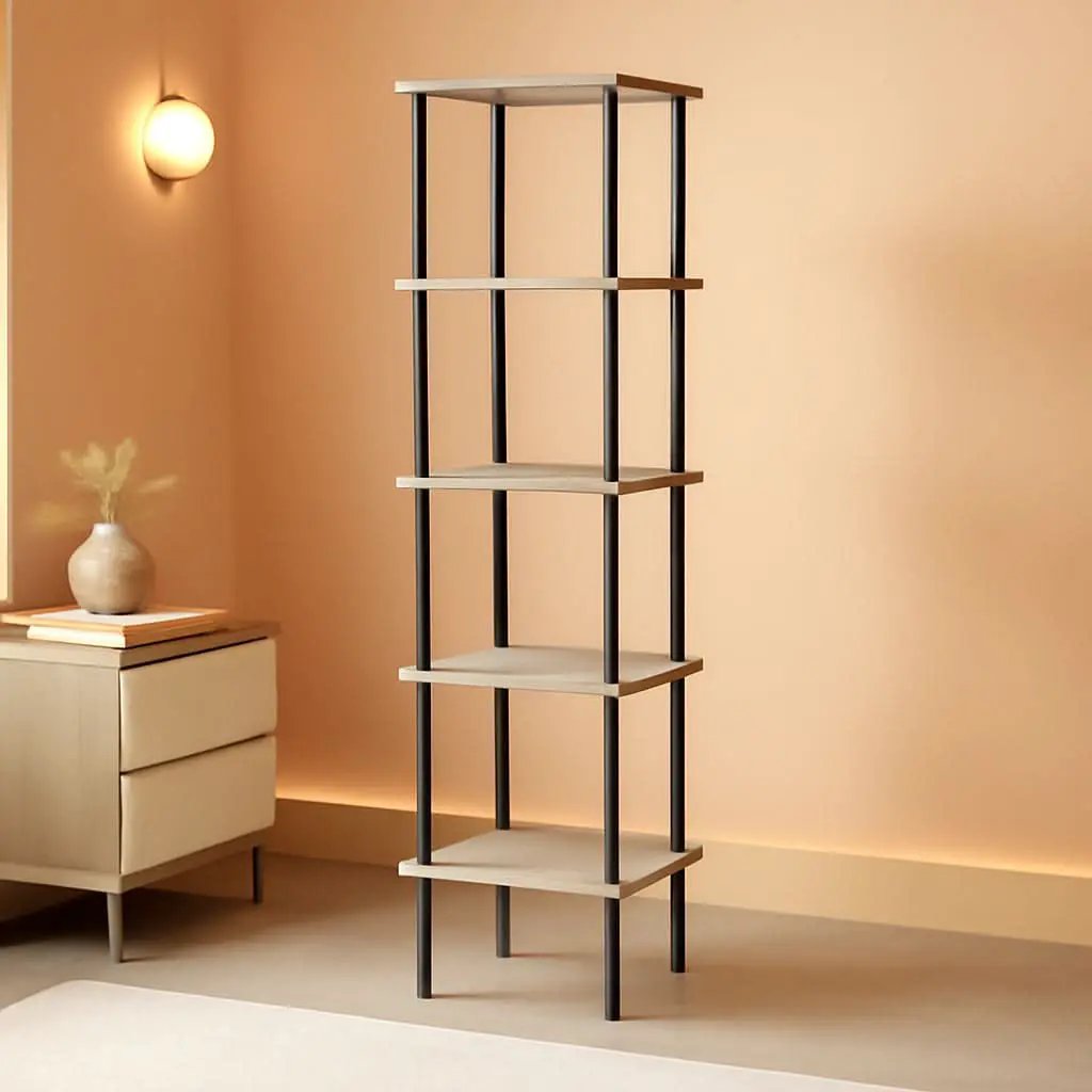 5 Tier Corner Shelf Stand Greige and Black No Tool Assembly from PriceLows™