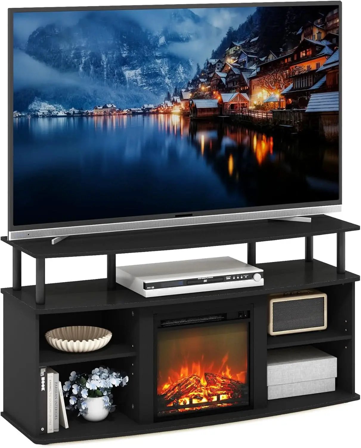 Jensen Open Shelving TV Entertainment Center With Electric Fireplace 55 Inch from PriceLows™