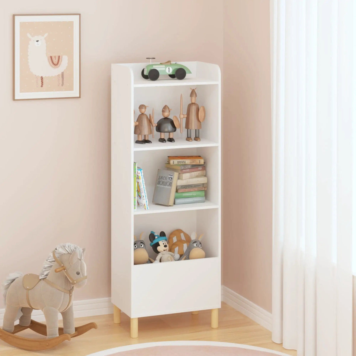 4 Tier Bookcase | Safety Restraint | White | Room Storage