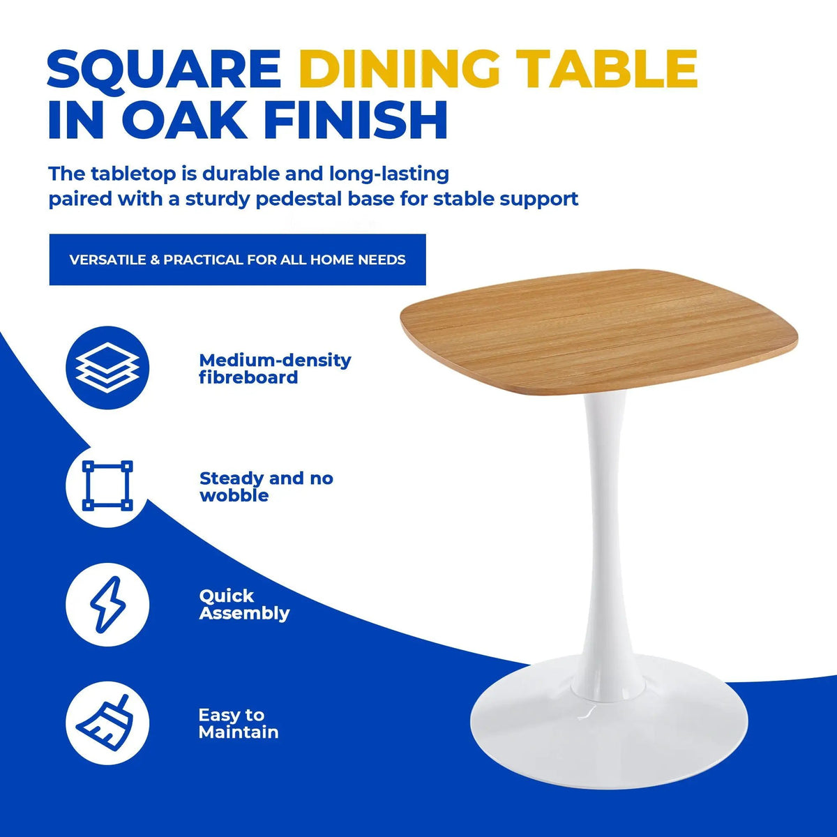 Modern Dining Table | 42 Inch Square | Pedestal Base | Contemporary Design