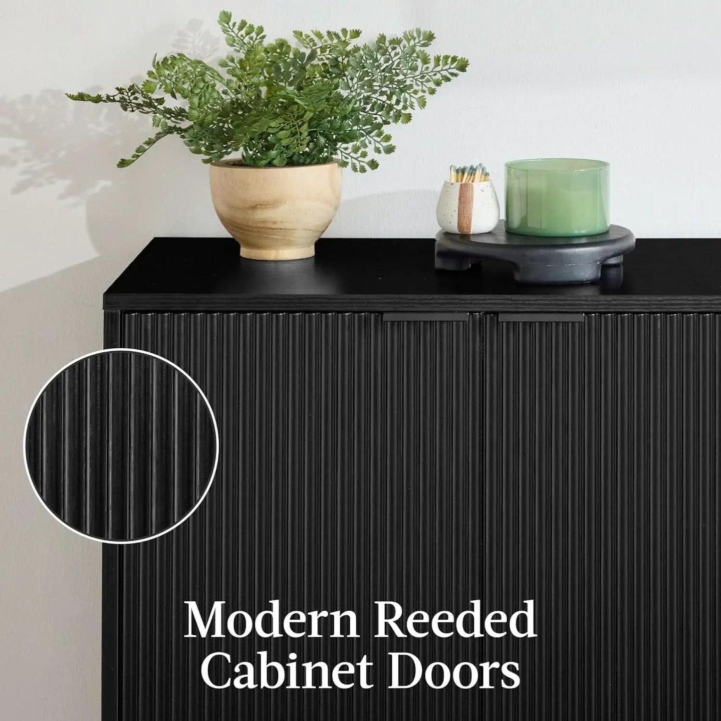 Black Two Door Modern Entryway Storage Cabinet Reeded Doors from PriceLows™