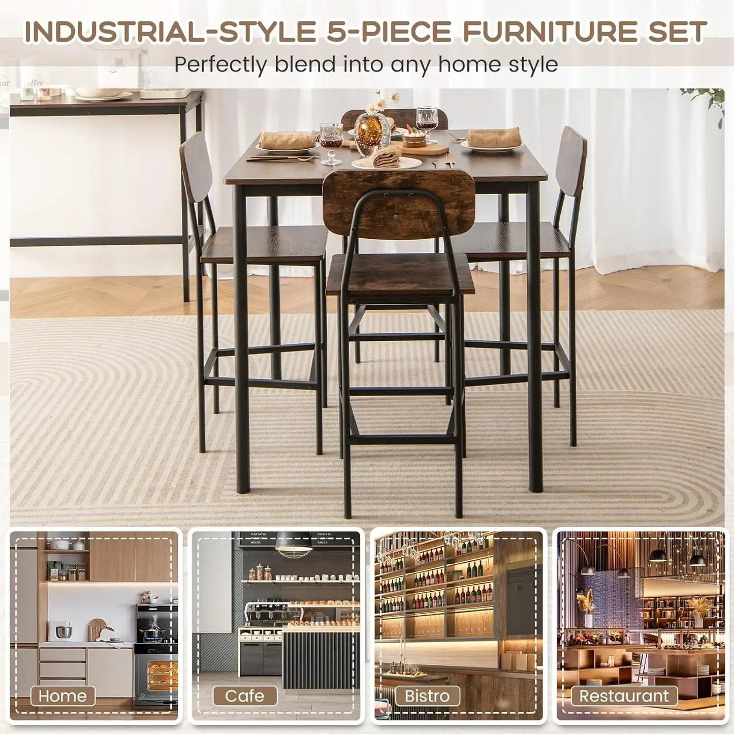 Counter Height Industrial Dining Table Set 36x36 Bar Stools from PriceLows™