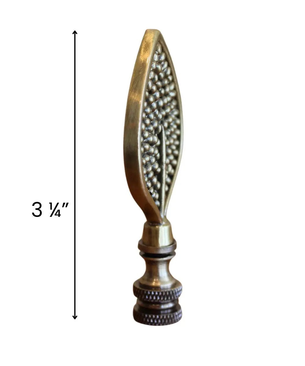 Decorative Lamp Finial | Birch Leaf Design | Antique Brass | 3.25 Inch