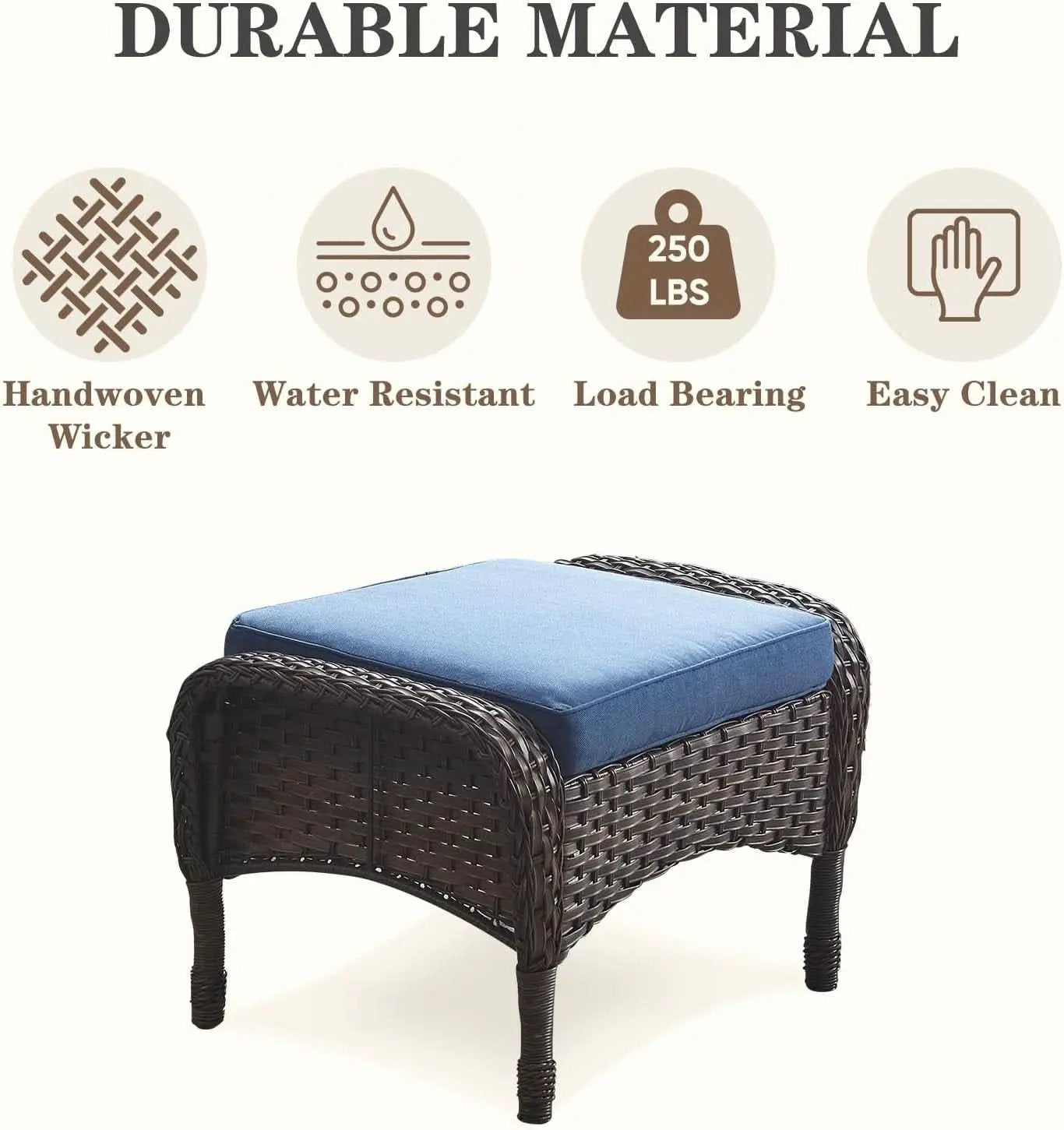 Six Piece Patio Conversation Set Brown Wicker Blue Cushions from PriceLows™