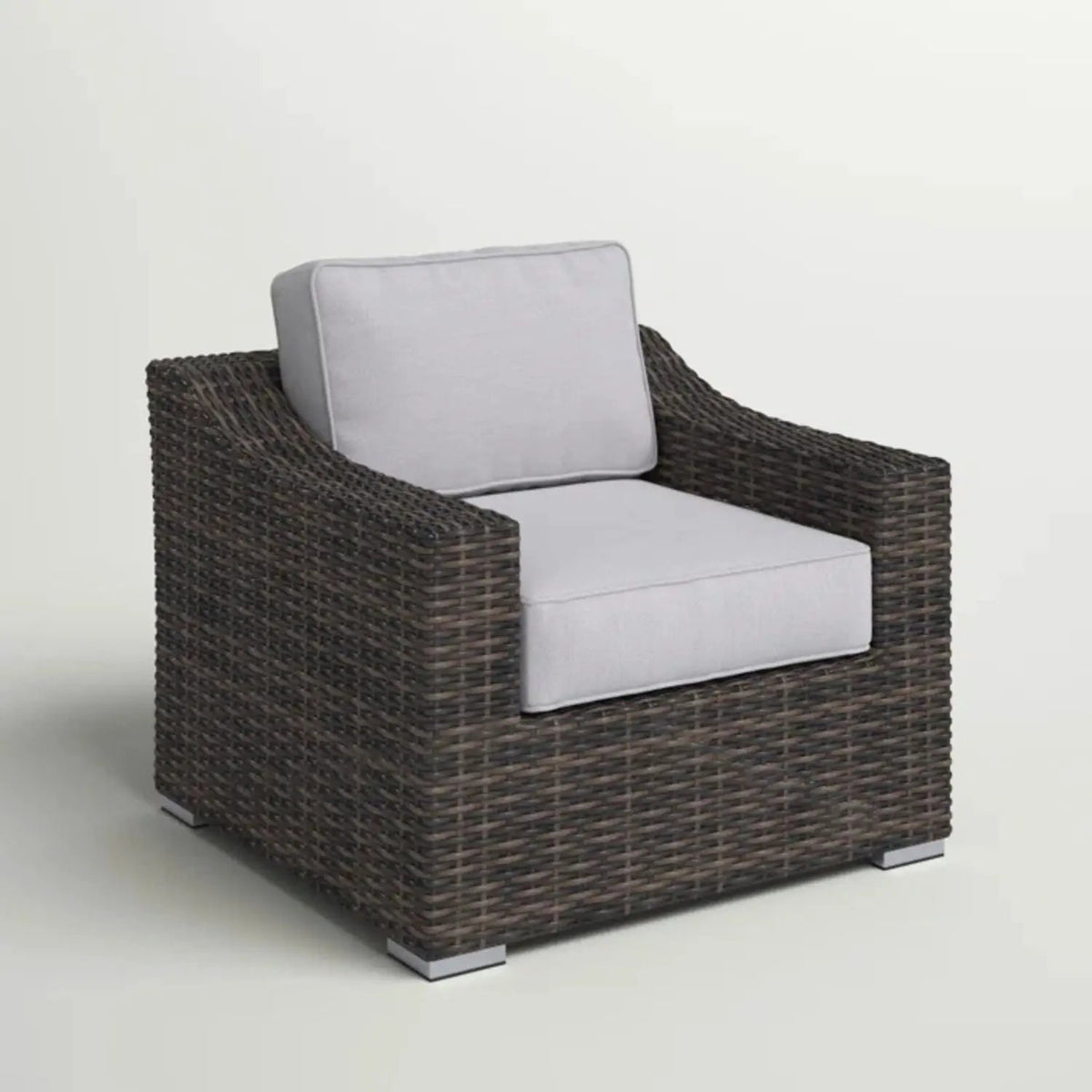 Patio Armchair With Cushions | Modern Wicker Design | Boxy Silhouette | No Assembly Required