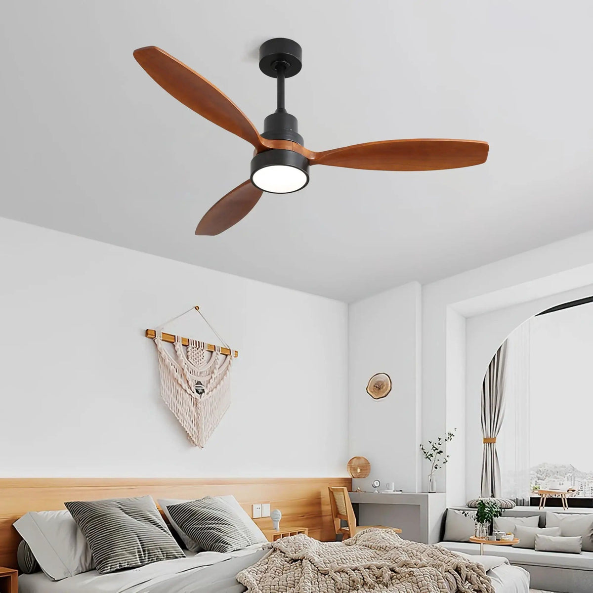 Ceiling Fan With Reversible DC Motor, LED Light, Solid Blades, Remote Control | 52 x 52 x 15 in | Solid Wood & Metal | Home