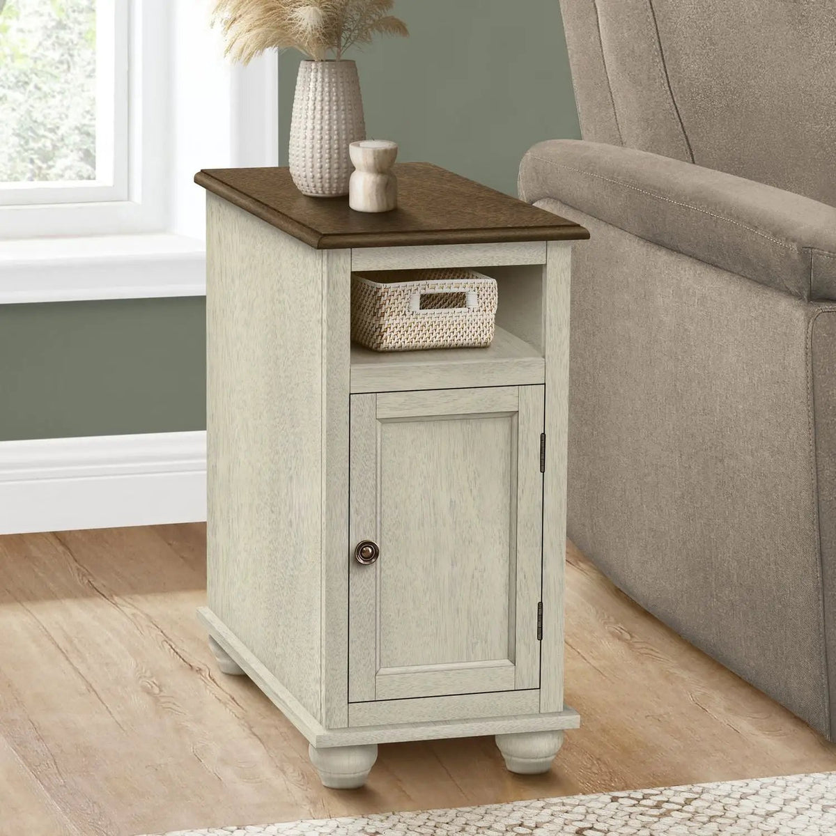 Accent End Table | Two-Tone Storage | Traditional | Beveled Top