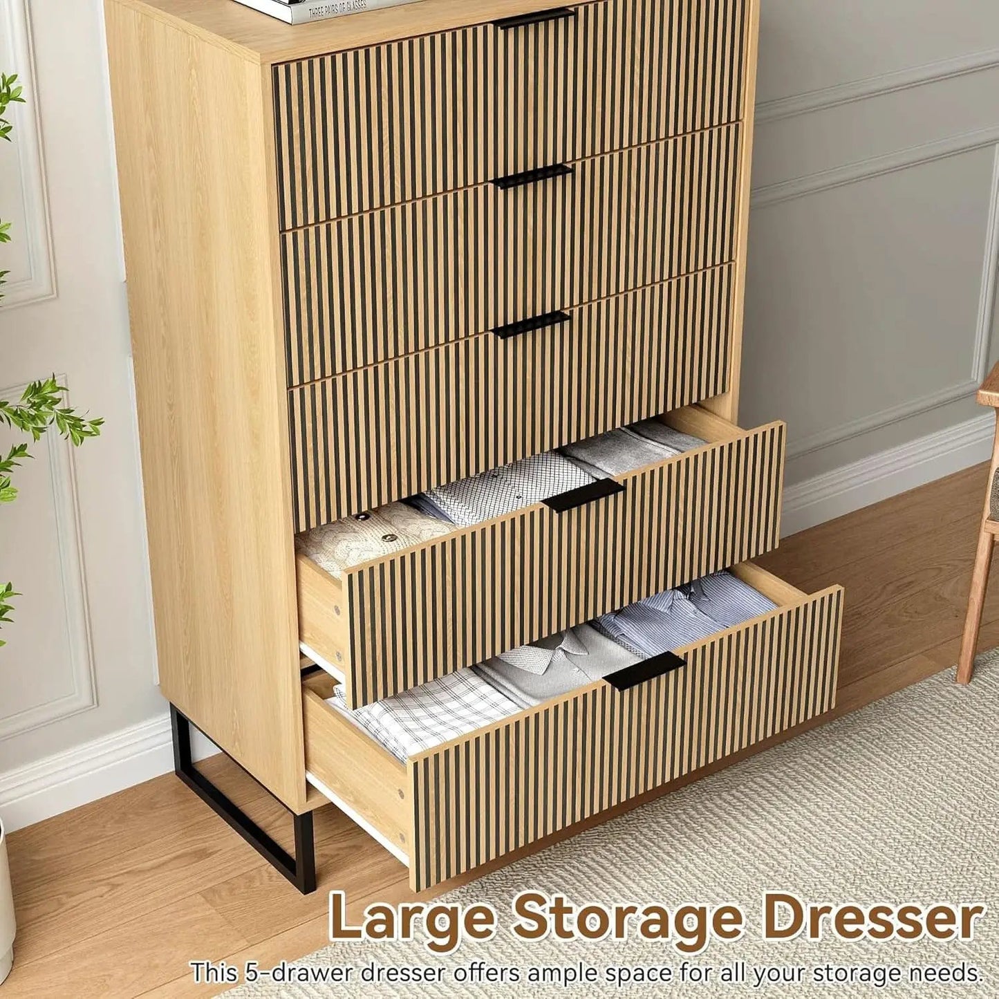 49.2 Inch Tall Five Drawer MatteNaturalFinish Dresser from PriceLows™