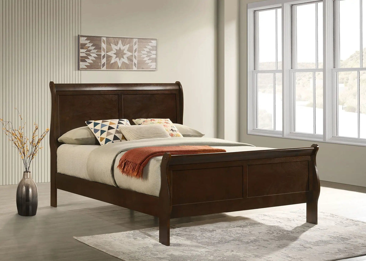 Louis Philippe Wood Full Sleigh Bed | 56.25 x 84.5 x 47.25 in | Wood | Cappuccino