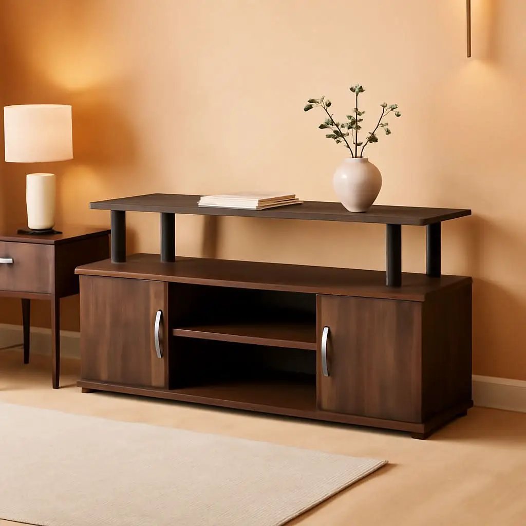 JAYA Large TV Stand for 55 Inch TVs Walnut Black Finish from PriceLows™