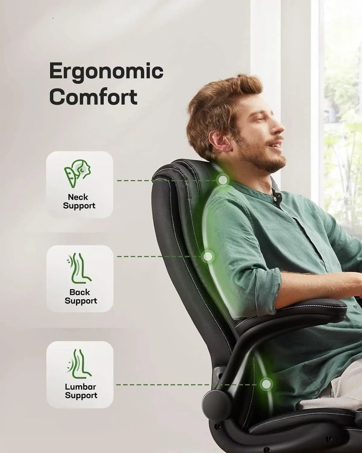 Executive Office Chair With Flip Up Armrests PU Leather Black from PriceLows™