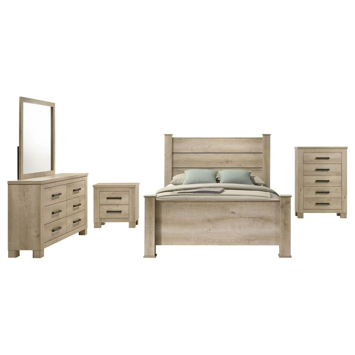 Oakglen 5-piece Eastern King Bedroom Set Weathered | 5-Piece Set | Engineered Wood & Veneer | Oak