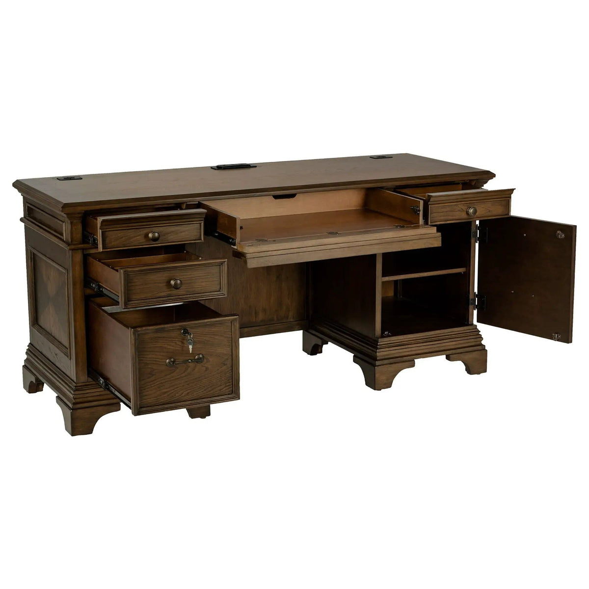 Hartshill 66-inch 5-drawer Credenza Office Desk Burnish | 66 x 24 x 31.25 in | 5-Drawer | Oak