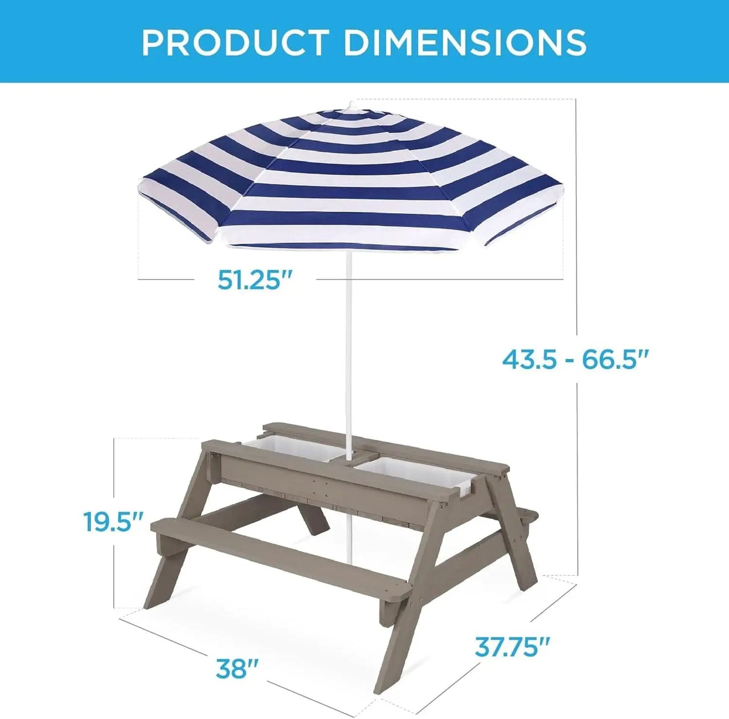 Gray Navy Kids Three In One Sand And Water Table Umbrella from PriceLows™
