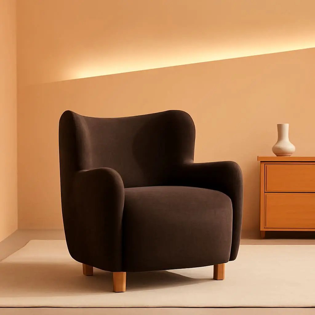 Brown Velvet Wingback Chair With Contoured Backrest from PriceLows™