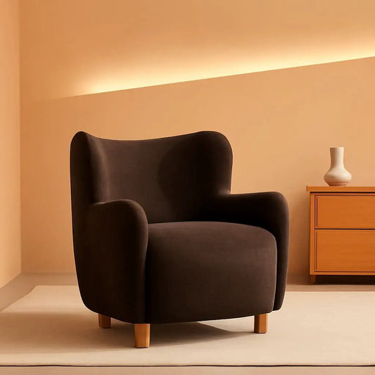 Brown Velvet Wingback Chair With Contoured Backrest from PriceLows™
