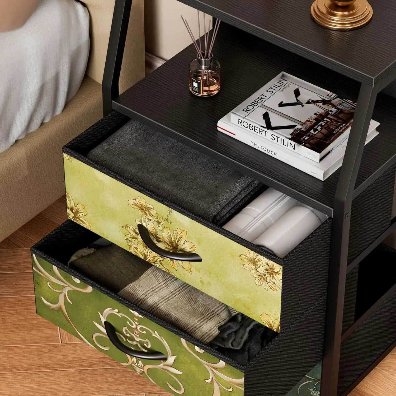 Retro Nightstand With 3 Drawers And 2 Tier Shelf Storage from PriceLows™