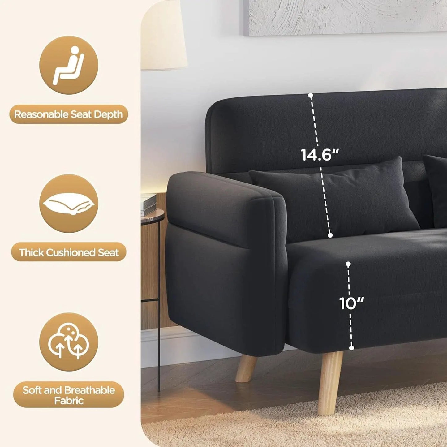 46-Inch Small Modern Fabric Loveseat Dark Gray Solid Wood Legs from PriceLows™