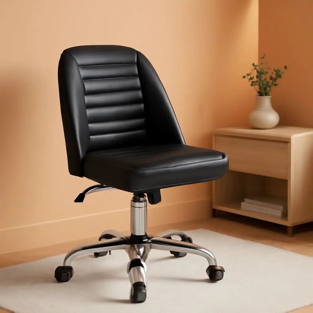 Armless PU Leather Office Chair Adjustable Height Black from PriceLows™