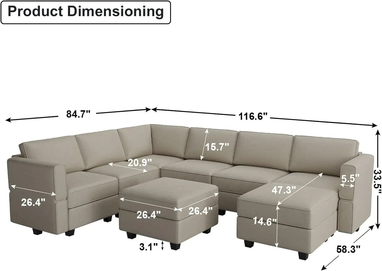 Oversized U Shaped Sectional Sofa With Hidden Storage from PriceLows™