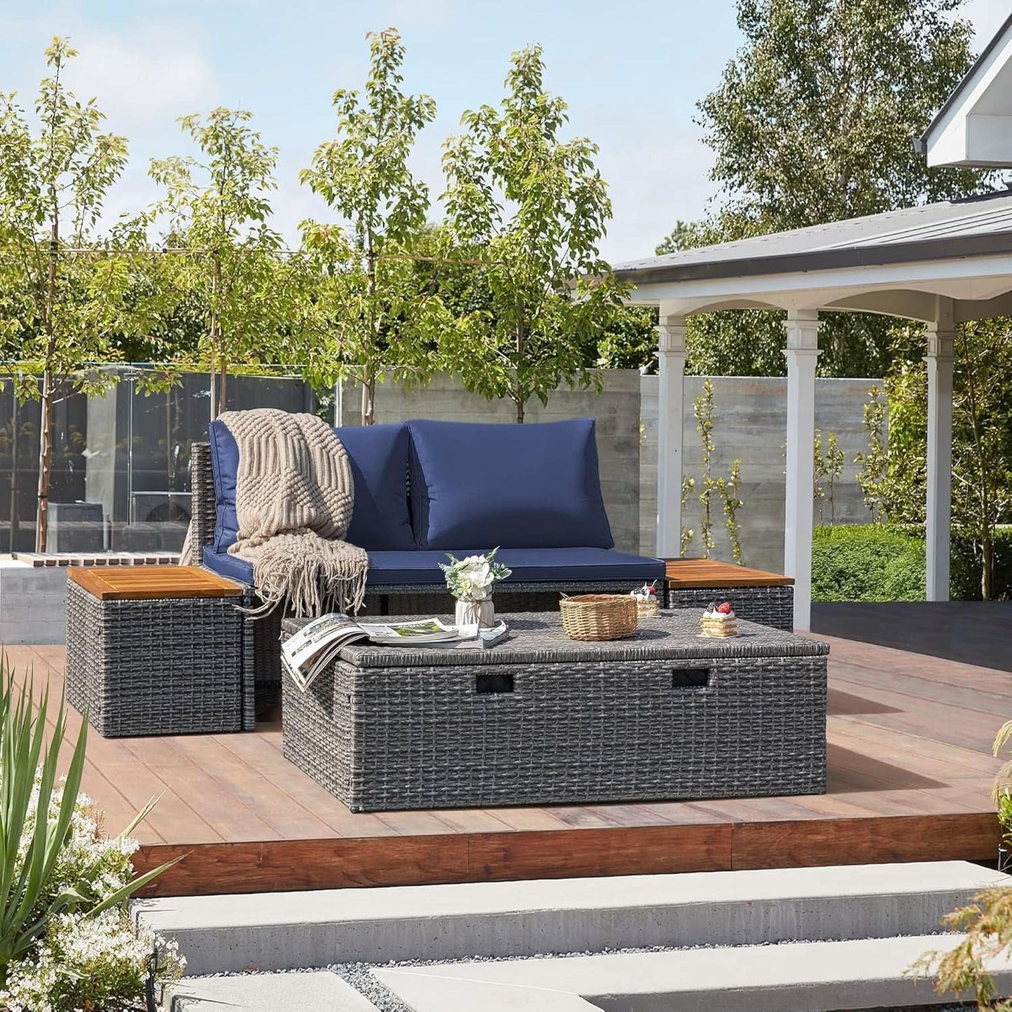 Comfortable Multifunctional Outdoor Day Bed with Side Tables from PriceLows™
