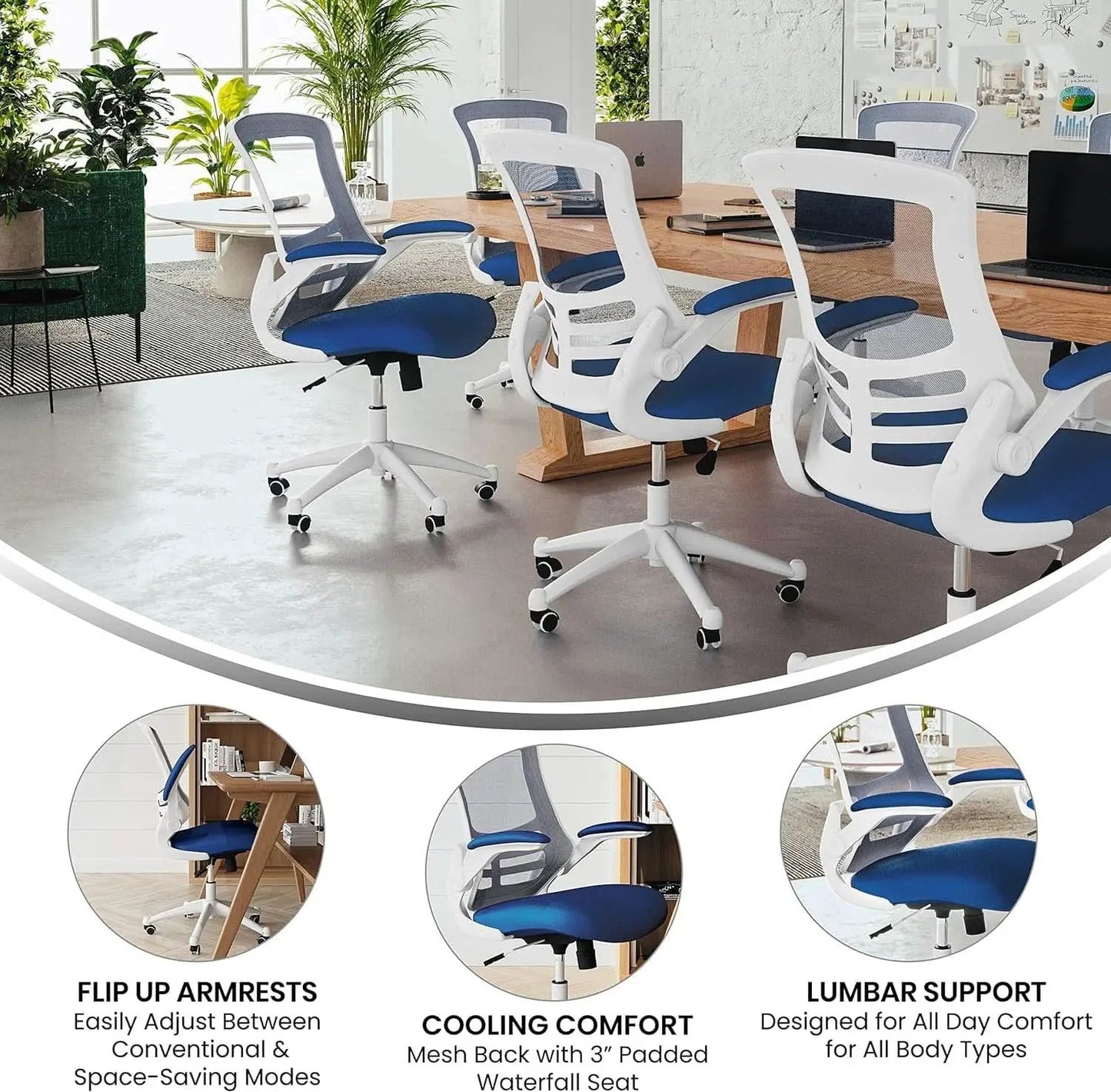 Ergonomic Office Chair Blue Mesh With White Frame Mid Back from PriceLows™
