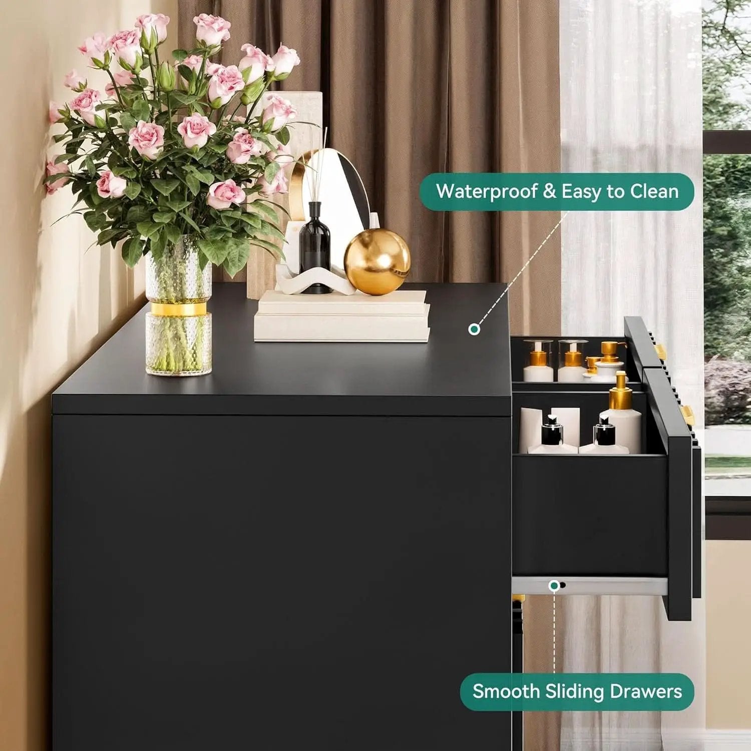 Fluted Stainlesssteel Dresser Six Drawer Black Mattefinish from PriceLows™