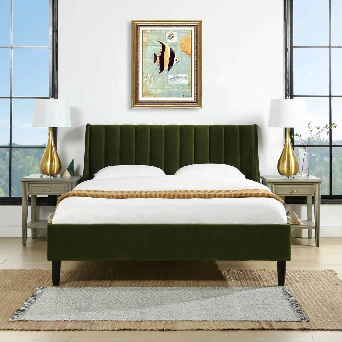 Aspen Vertical Tufted Modern Headboard Platform Bed Set | 8 Pieces | Fabric & Plywood | Bedroom